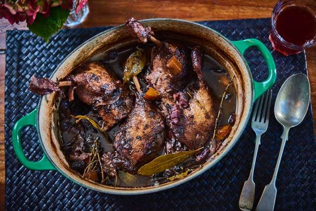 Gressingham Duck's version of the French classic coq au vin